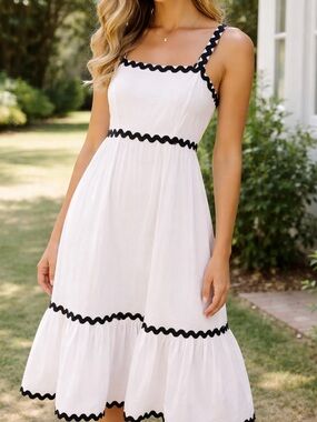 Love By Design White Midi Dress with Black Trim